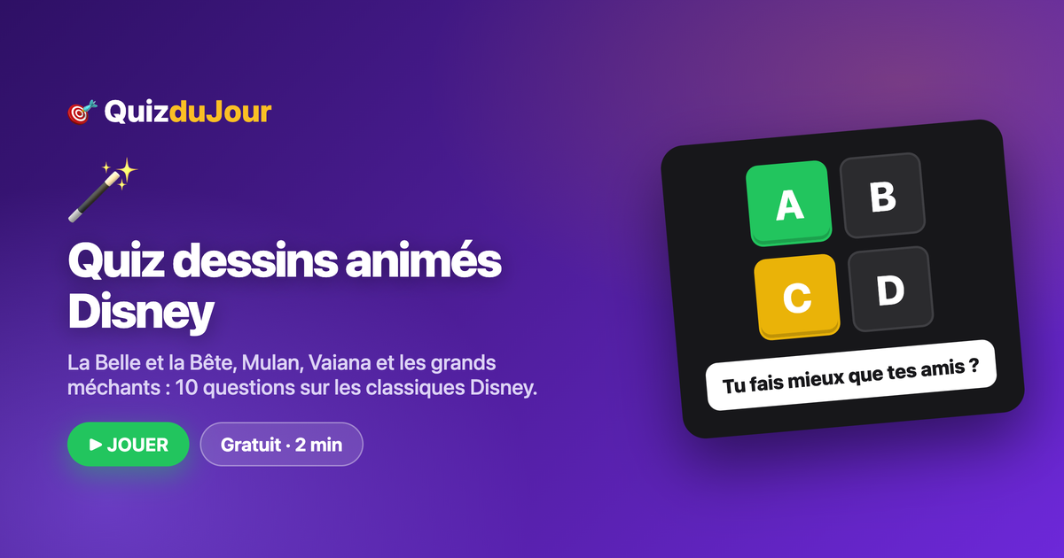 Quiz dessins animés Disney : héros, princesses et méchants